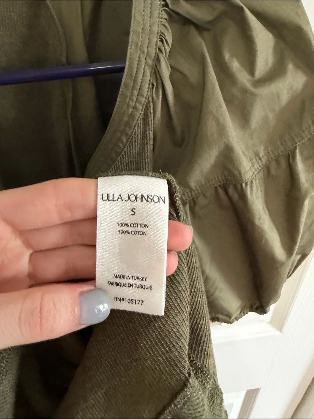 Ulla Johnson Puff Sleeve T-Shirt Ribbed Blouse Military Green Size Small